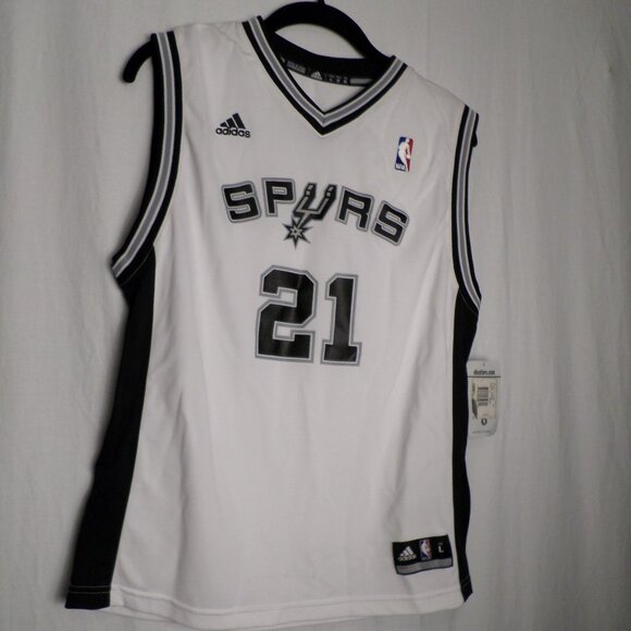 Adidas Spurs Tim Duncan #21 White Jersey Sz L NBA NWT Style R 2Lest - Picture 1 of 8